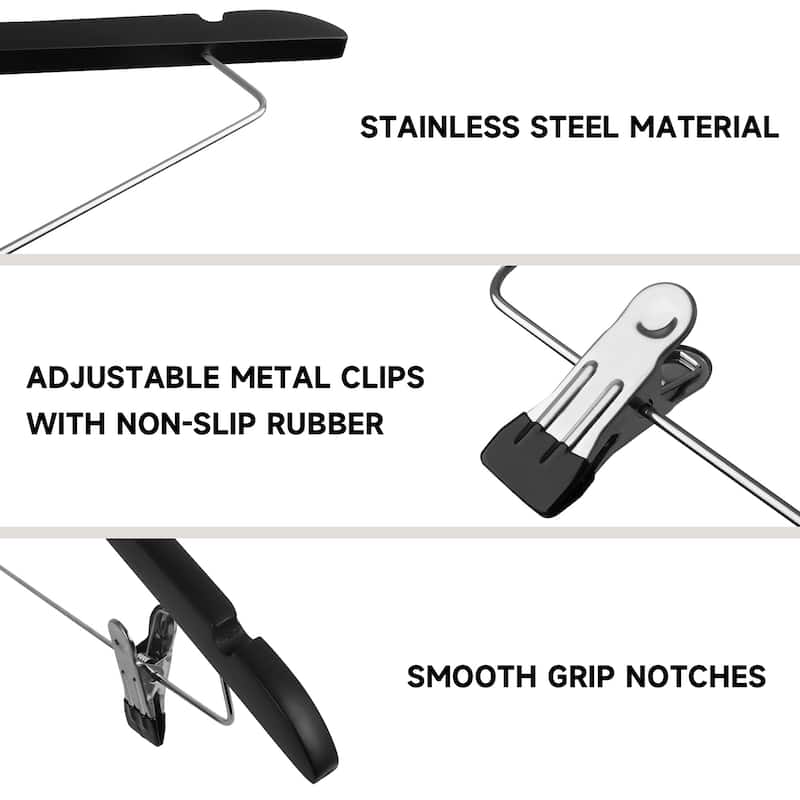 BP4U Solid Wood Hangers with Adjustable Metal Clips, Wooden Hangers for Coats, Jackets, Pants, Dresses, Skirts, and Suits