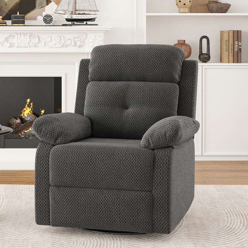 Recliner Chair with 360° Swivel, Soft Cushion Seat Rocker Accent Chair, Lounge Chaise Chair with Footrest - Dark Gray