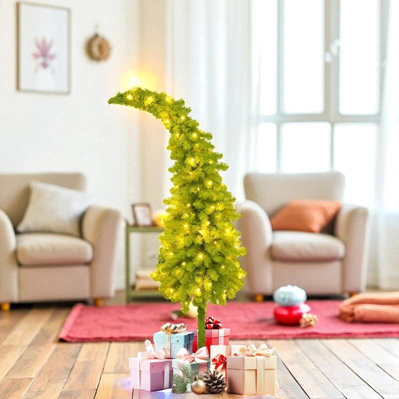 5FT Pre-Lit Santa Hat Style Artificial Christmas Tree with 100 LED Lights, 400 Tips, Hinged PVC Holiday Decoration