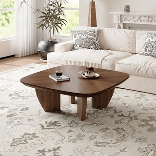 39.37" Mid-Century Square Coffee Table with 4 Legs, Solid Wood Veneer