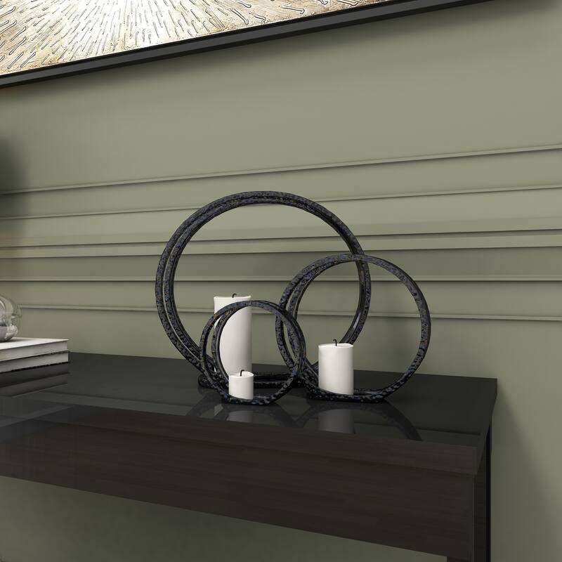 Silver Ceramic Pillar 3 Plate Candle Holder (Set of 3) - 14 x 5 x 13Round