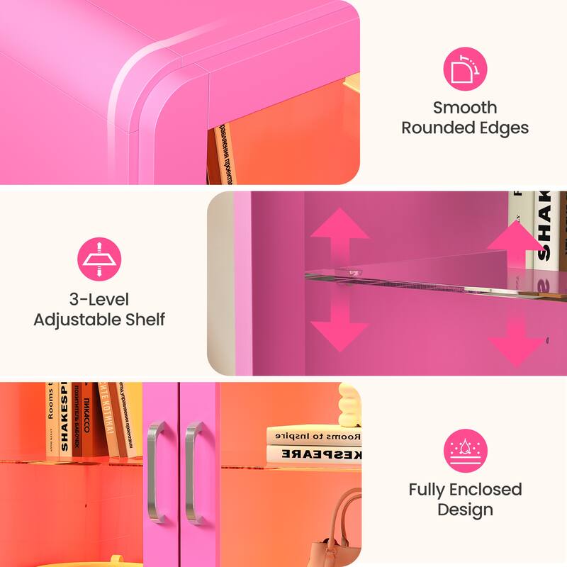 27'' Tall Display Cabinet with Acrylic Doors and LED Lights - N/A