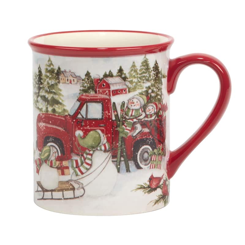 Certified International Red Truck Snowman 16 oz. Mugs, Set of 4