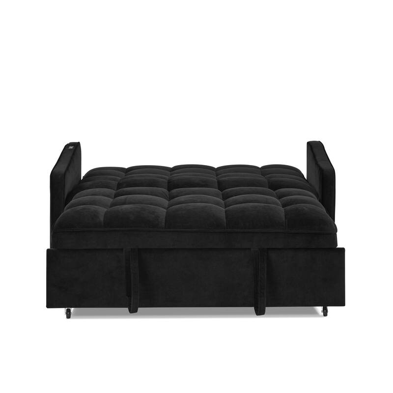 Roomfitters Velvet Loveseat Sofa Bed with Pull-Out Bed, Adjustable Back, USB & Type-C Charging, Arm Pockets