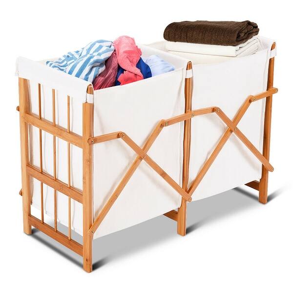 Costway Household Folding Bamboo Frame Laundry Hamper Clothes Folding Bamboo Frame Laundry Hamper