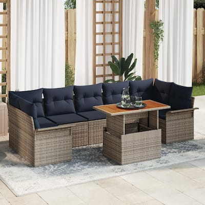 vidaXL 8 Piece Garden Sofa Set with Cushions - 113.8×52.2×27.2