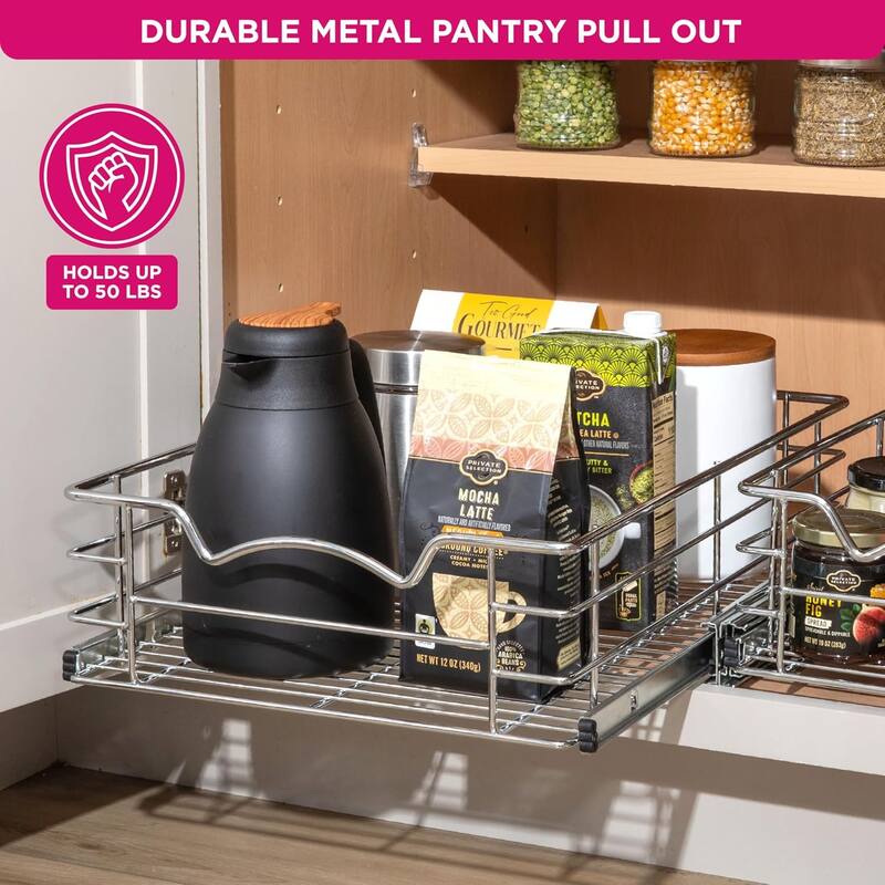 HOLDN’ STORAGE Pull Out Cabinet Organizers – Anti-Rust Chrome Pull Out Drawers for Kitchen Cabinets