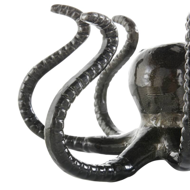 Black Aluminum Metal Octopus Decorative Sculpture with Splayed Arms (Set of 2)