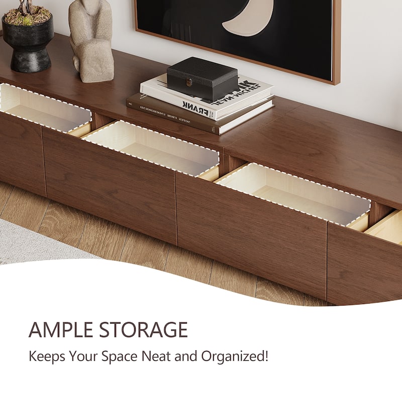 Mid-Century ModernTV Stands,4-6 Drawers, Solid Wood Brown Media Console