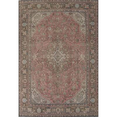 Distressed Pink Tabriz Vintage Persian Rug Hand-Knotted Wool Carpet - 9'2" x 12'8"