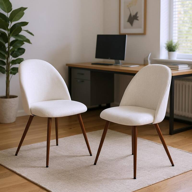 Homy Casa Fabric Office Chair with Metal-Walnut Legs, Modern - Beige
