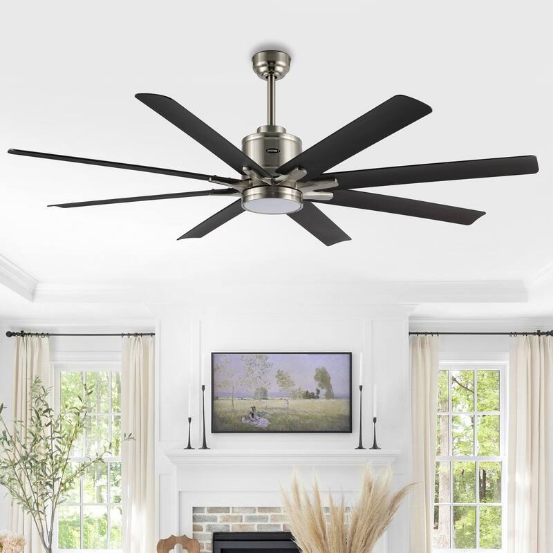 Miranda 66" 1-Light Contemporary Iron Mobile-App/Remote-Controlled 6-Speed Ceiling Fan with Integrated LED Light by JONATHAN Y