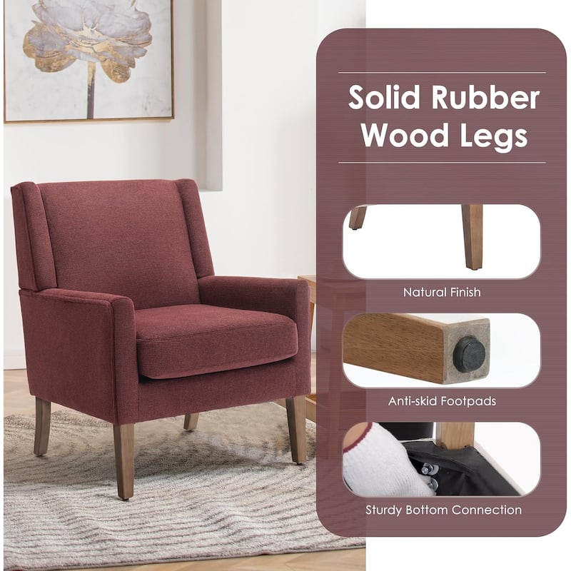 Mid-Century Linen Wing Chair - Tailored Channel Tufting & Walnut Tapered Legs, Compact Accent for Reading Nooks
