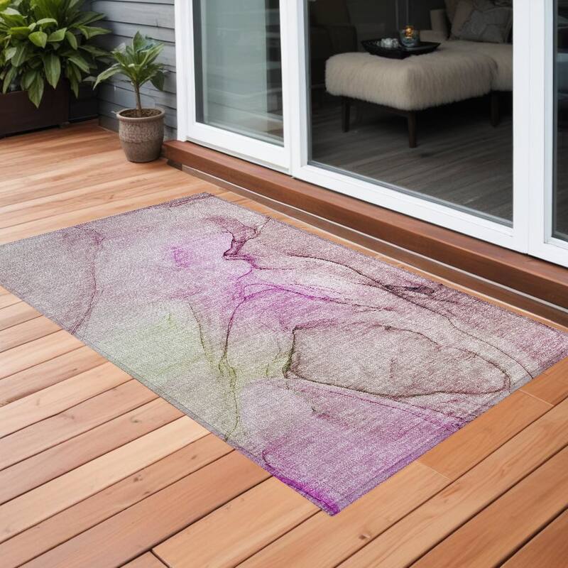 Gaz Modern Art-Inspired Weather Resistant Classic Meets Modern Outdoor Rug - 2' x 3' - Pink