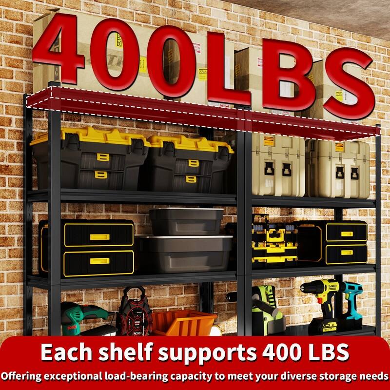 4/5 Tier Adjustable Metal Storage Shelves Bookcase, Black/Natural, 48"/63"H