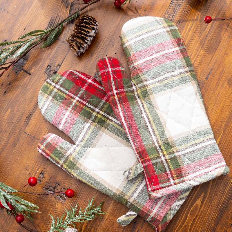 Fabstyles Celebration Plaid Set of 2 Terry Cotton Oven Mitt - 7x12