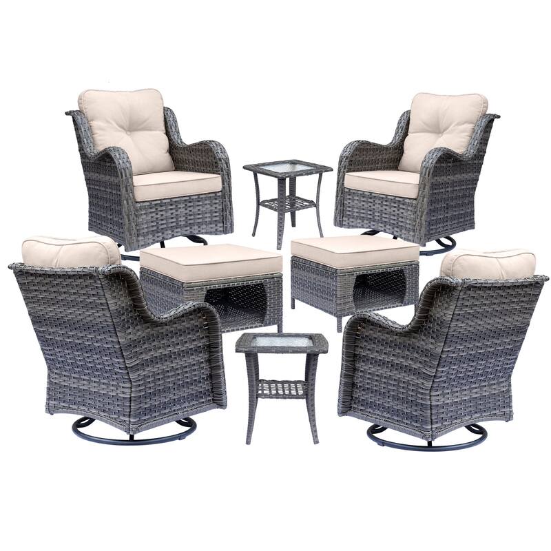 8-piece Wicker Patio Furniture Set with Swivel Chair and Patio Ottoman