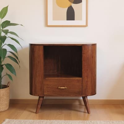 HomeRoots 30" Chestnut Solid Wood Oval Accent Cabinet With One Drawer