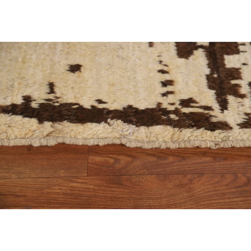 Tribal Moroccan Oriental Wool Area Rug Hand-knotted Dining Room Carpet - 6'11" x 9'8"