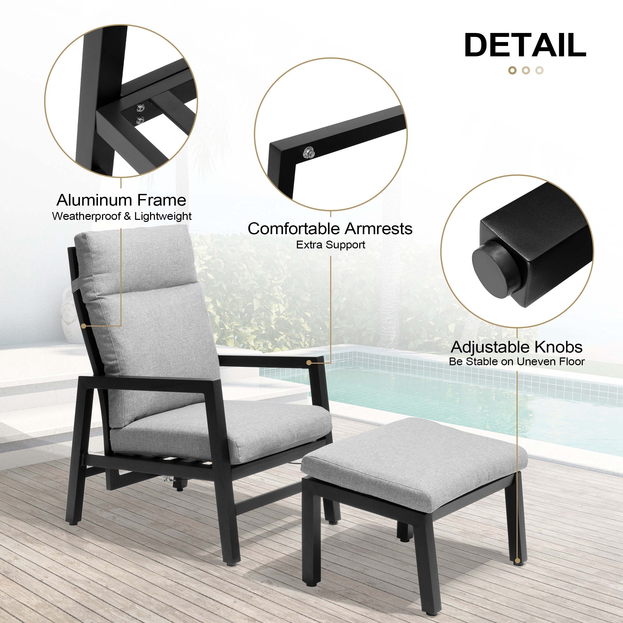 Adjustable patio chair with ottoman online