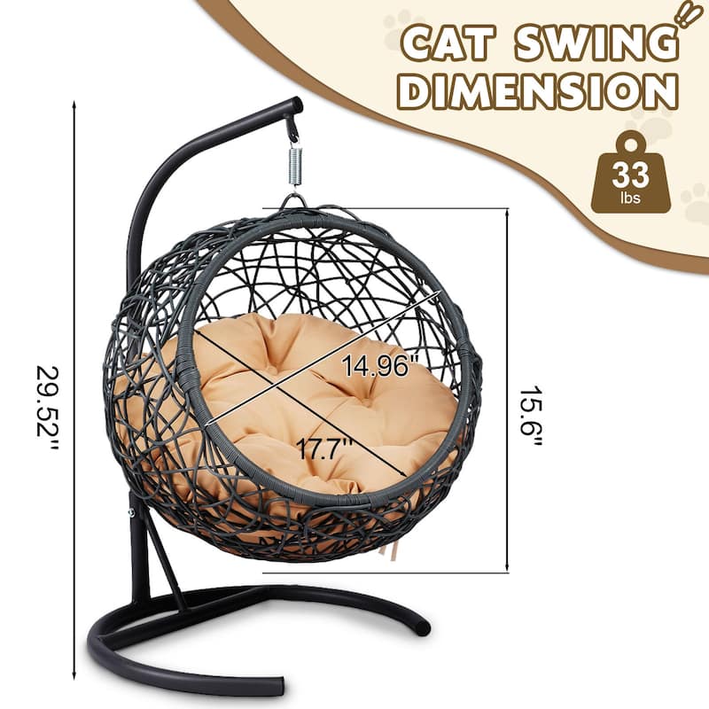 Modern Pet Hammock, Rattan Swing Bed with Stand & Removable Cushion, Gift for Cat/Dog Lovers, Space-Saving Indoor-Outdoor