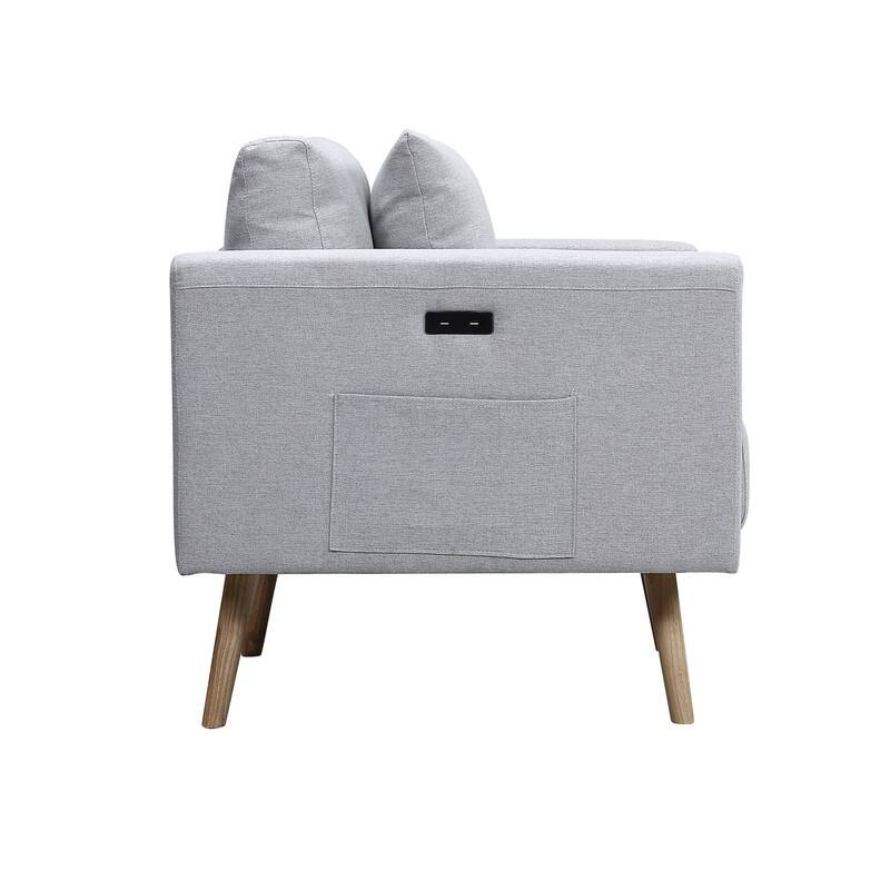 Easton Linen Fabric Loveseat with USB Charging Ports Pockets & Pillows
