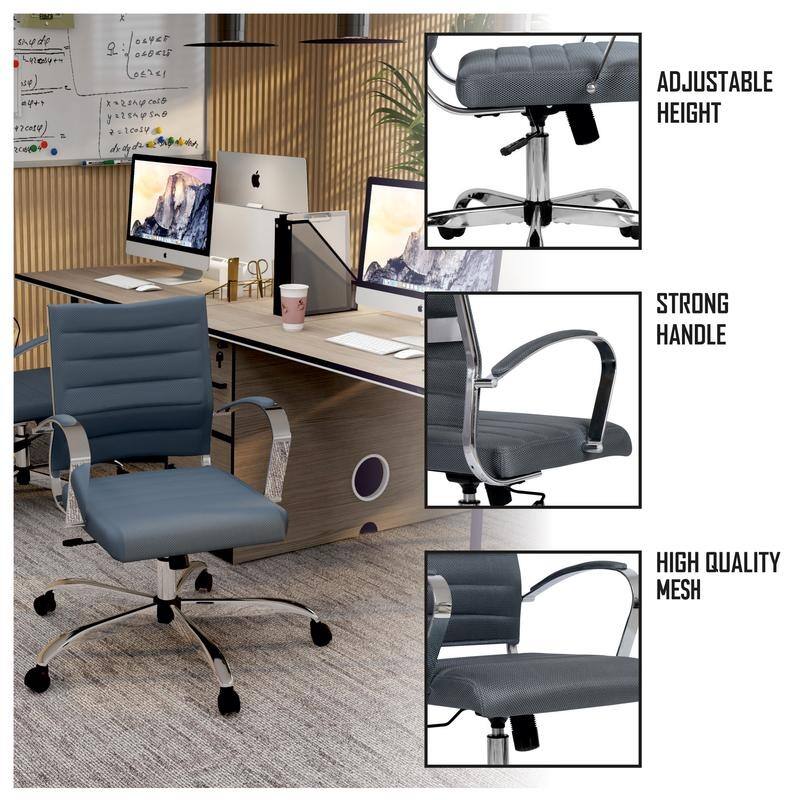 Benmar Ergonomic Mesh Office Chair with Adjustable Height, Tilt, Swivel, Stainless Steel Frame, Lumbar Support & Smooth Casters