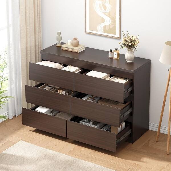 Modern 6-Drawer Wooden Dresser for Bedroom, Living Room, or Hallway with  Smooth Metal Rails - Retro Brown - Retro Brown - Bed Bath & Beyond -  43618944