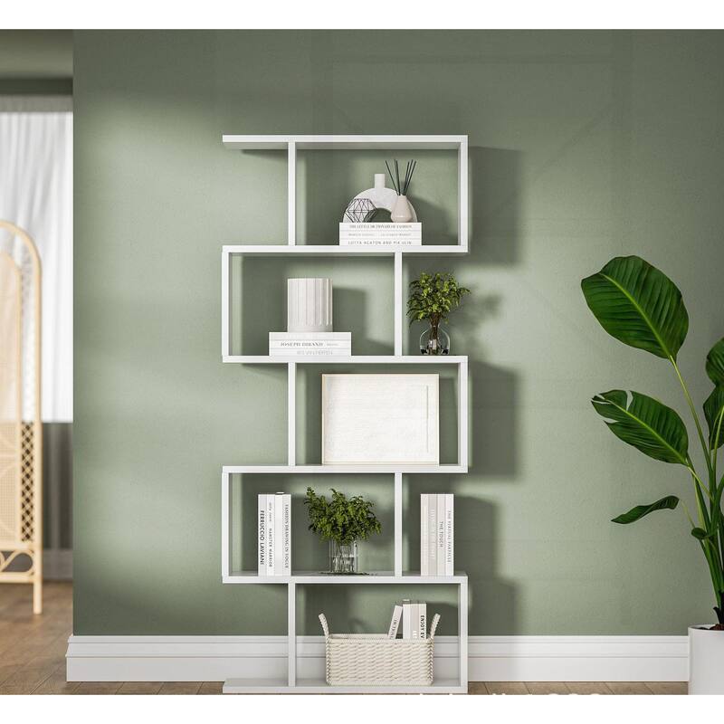 Versatile Five-Tier Bookshelf for Home Organization - Cream White