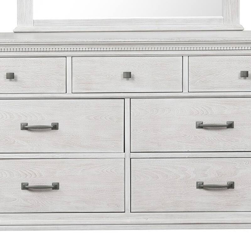 Leyne Wide Dresser, 7 Drawers, Farmhouse Weathered Gray Solid Wood