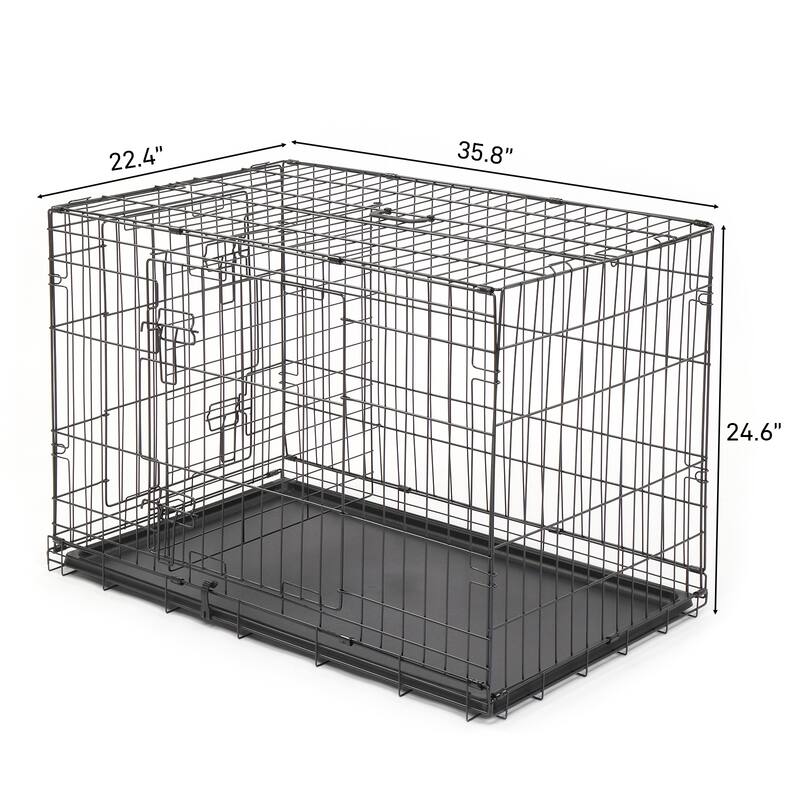 Black Wire Metal Pet Kennel Cat Dog Folding Steel Crate with Rounded Edges and Carrying Handle