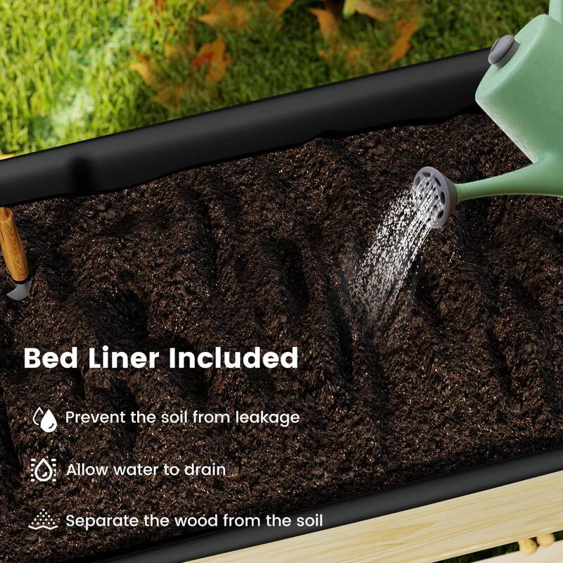 Costway 1/2 PCS Wooden Raised Garden Bed with Legs, Lockable Wheels, - Natural