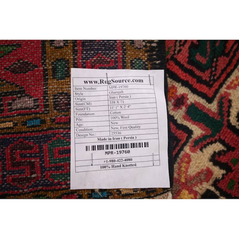Tribal Gharajeh Persian Runner Rug Handmade Red Wool Carpet - 2'4"x 11'1"