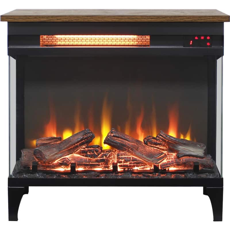 24 Inch Three Sided Glass Electric Fireplace With Feet