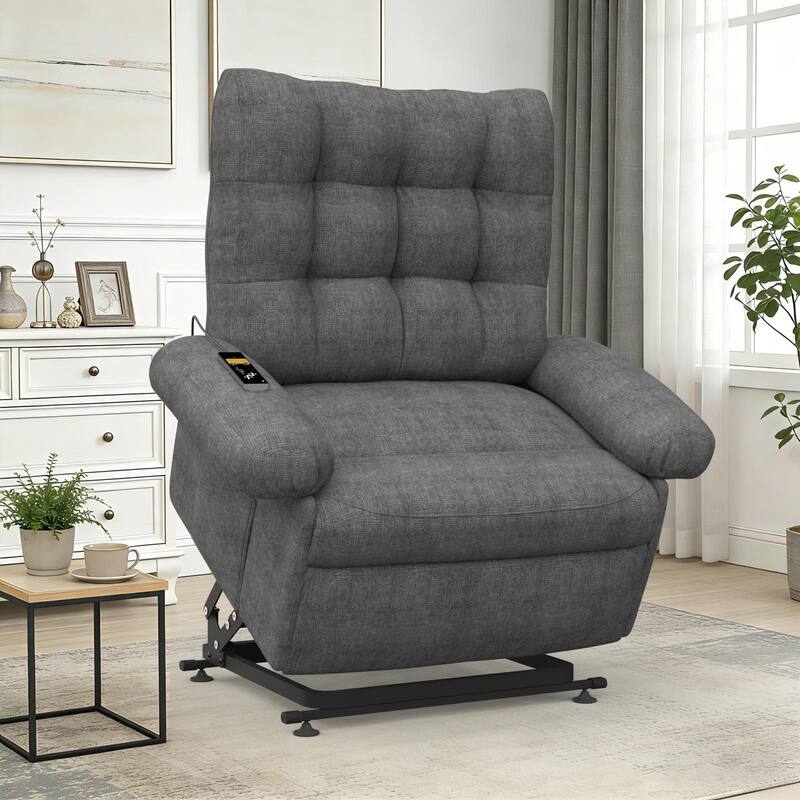 Power Lift Recliner Chair W/Remote Control And Side Pocket For Elderly - Grey