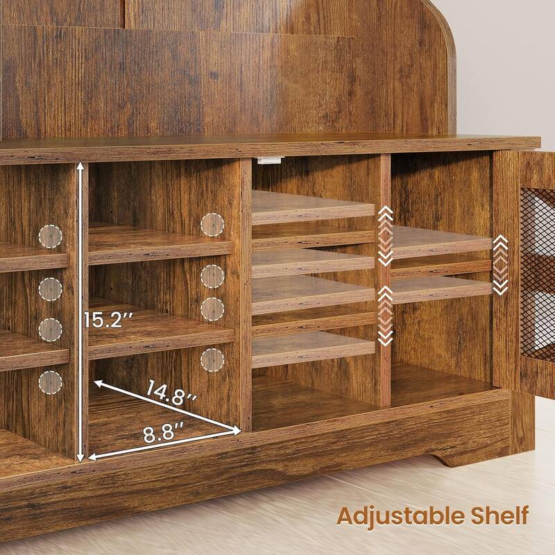 Hall Tree w/ Bench Shoe Storage Shoe Cubby Barn Door Adjustable Shelf