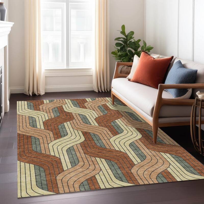 Machine Washable Indoor/ Outdoor Modern Pathway Chantille Rug