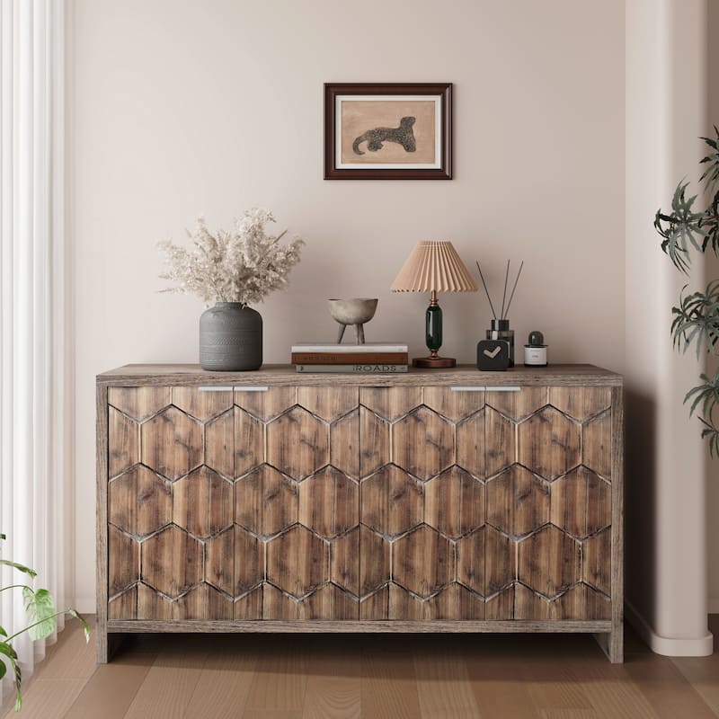 Farmhouse Style 4 Door Wooden Cabinet Sideboard Buffet