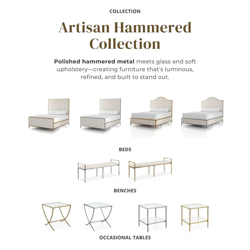 Furniture of America Zayen Modern 3-Piece Upholstered Queen Size Hammered Metal Platform Bedroom Set with Nightstand and Bench