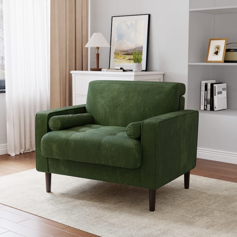 Modern Upholstered Accent Chairs, Corduroy Wide Armchairs For Living Room - Single - Green