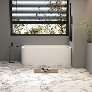 CB 59''/67'' Freestanding Glossy White Stand Alone Soaking Acrylic Tubs, Corner with Overflow & Pop-up Right/Left Drain