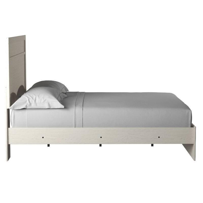 Tely Queen Size Bed w Plank Panel Headboard, Modern Farmhouse White