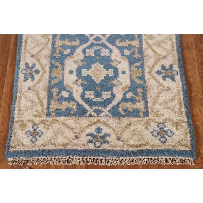 Blue Oushak Indian Runner Rug Handmade Wool Carpet - 2'6"x 9'9"