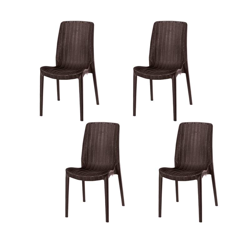 Rue Resin Stackable All-Weather Patio Dining Chairs, Set of 4 - Brown