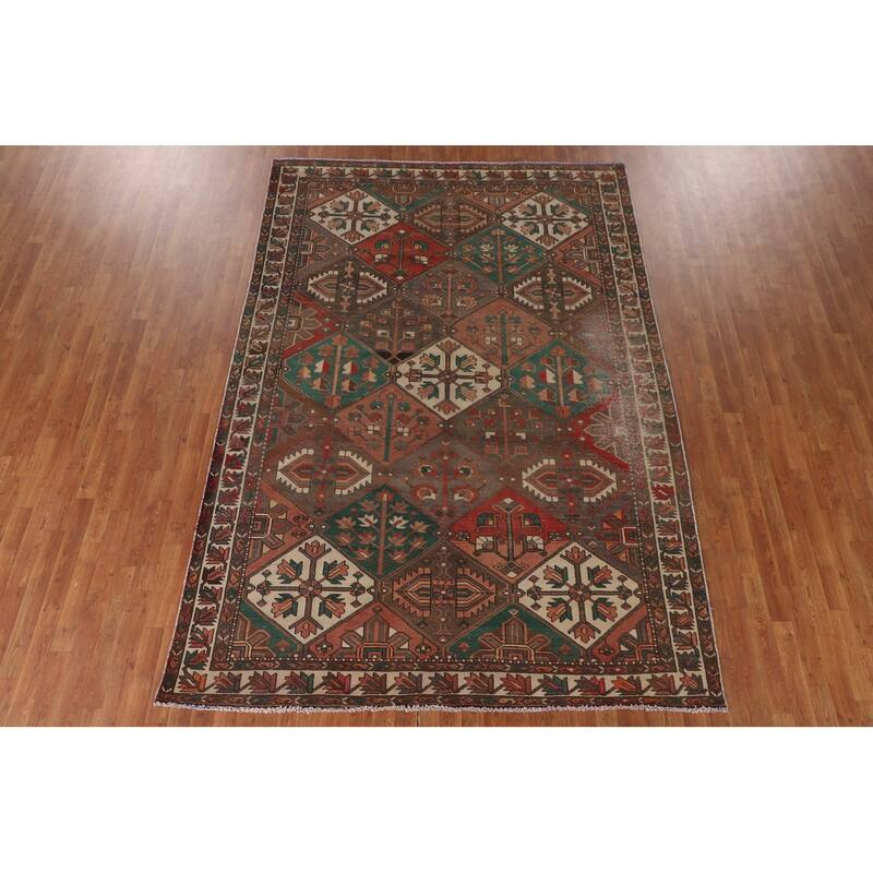 Distressed Bakhtiari Persian Vintage Area Rug Hand-Knotted Wool Carpet - 7'1"x 10'3"