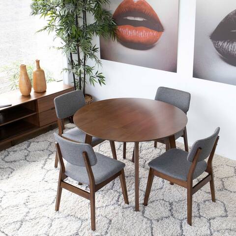 Callum 5-Piece Mid-Century Modern Dining Set with 4 Linen Dining Chairs in Gray