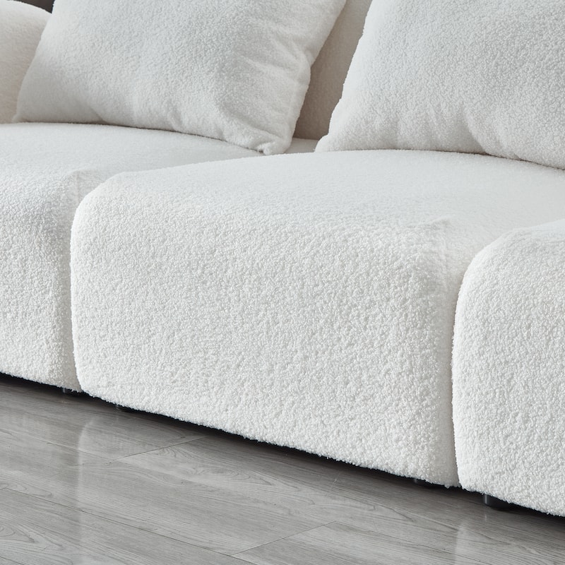 Living Room Furniture Three Seat Lazy Sofa Teddy Fabric White