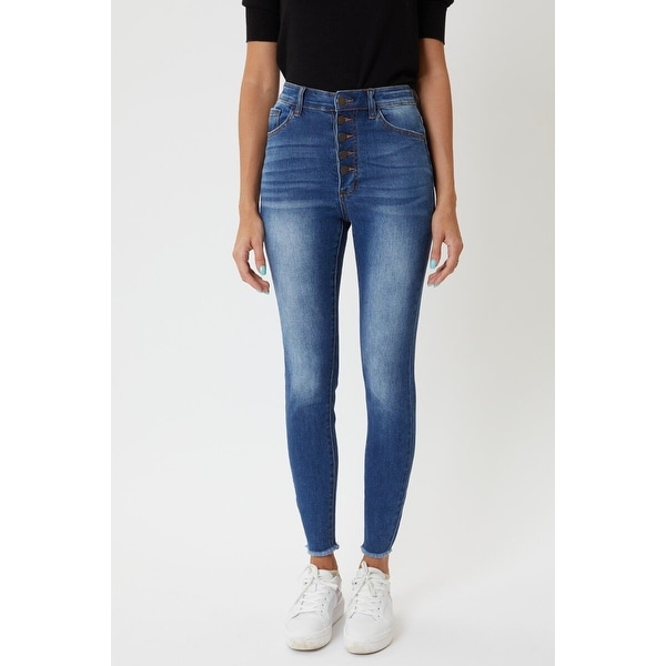 high rise exposed button jeans