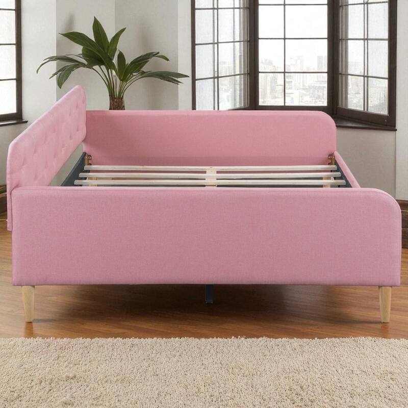 Full Size Upholstered Daybed with Velvet Fabric, Solid Wood Frame, Slat Support, No Box Spring Needed
