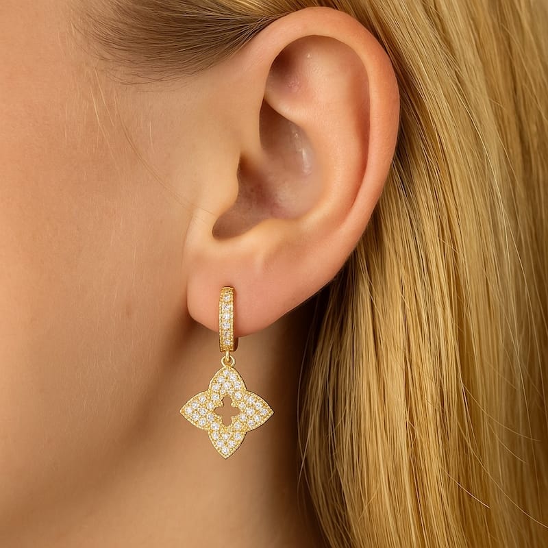 Quatrefoil CZ Drop Earring - 1.25" Long